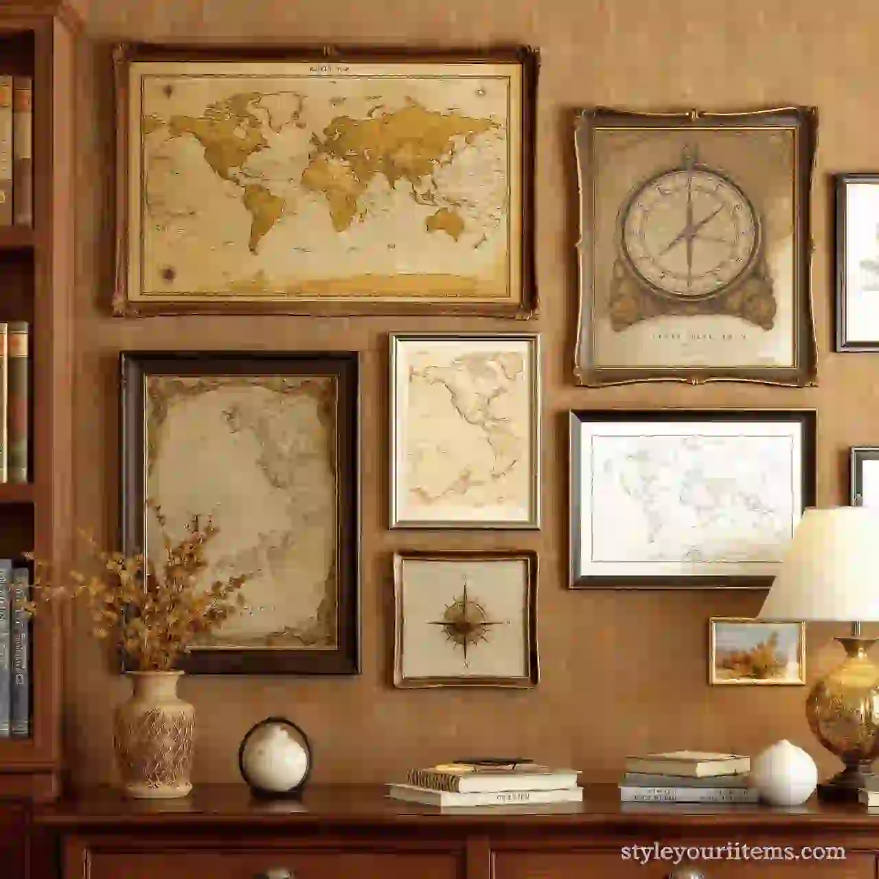 a curated gallery wall arrangement featuring antiq