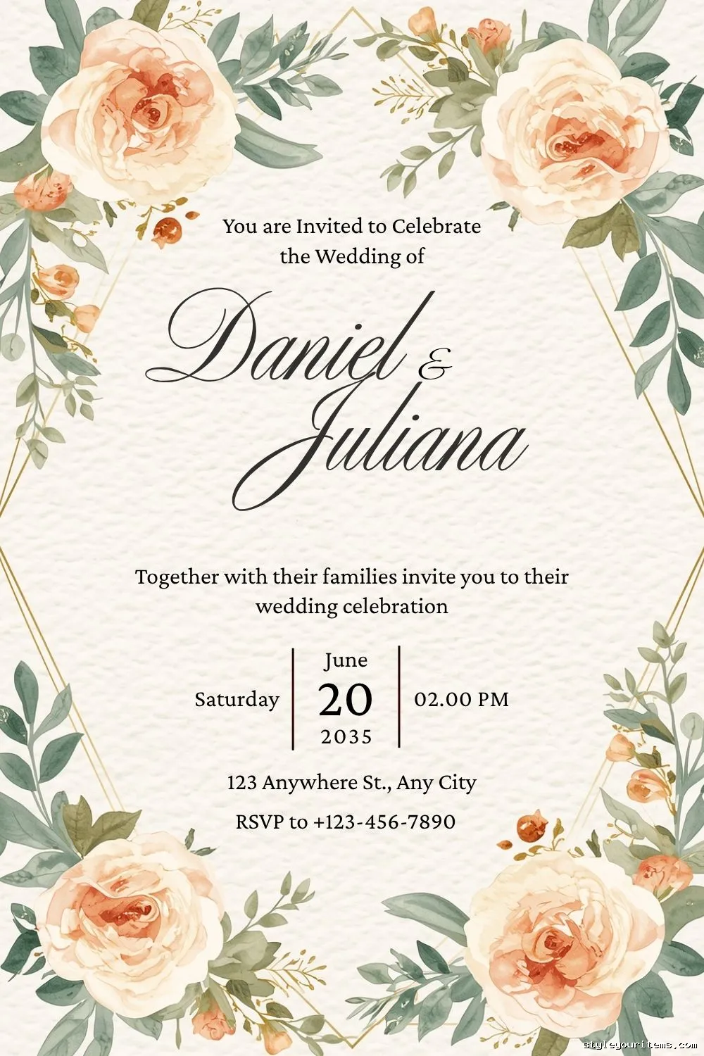 Floral Wedding Invitation Template 8