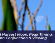 2026 harvest moon peak timing saturn conjunction viewing C50h