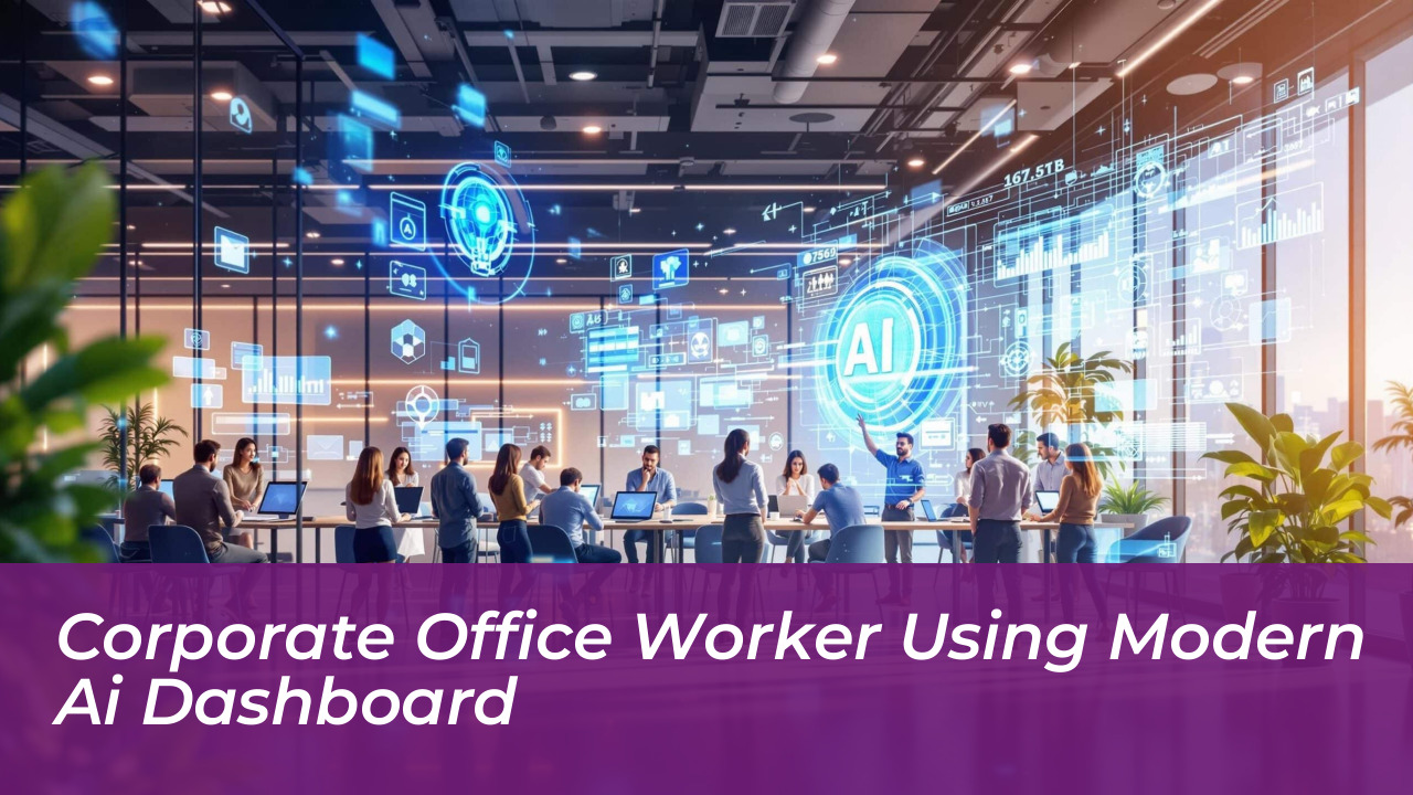 Corporate Office Worker Using Modern AI Dashboard