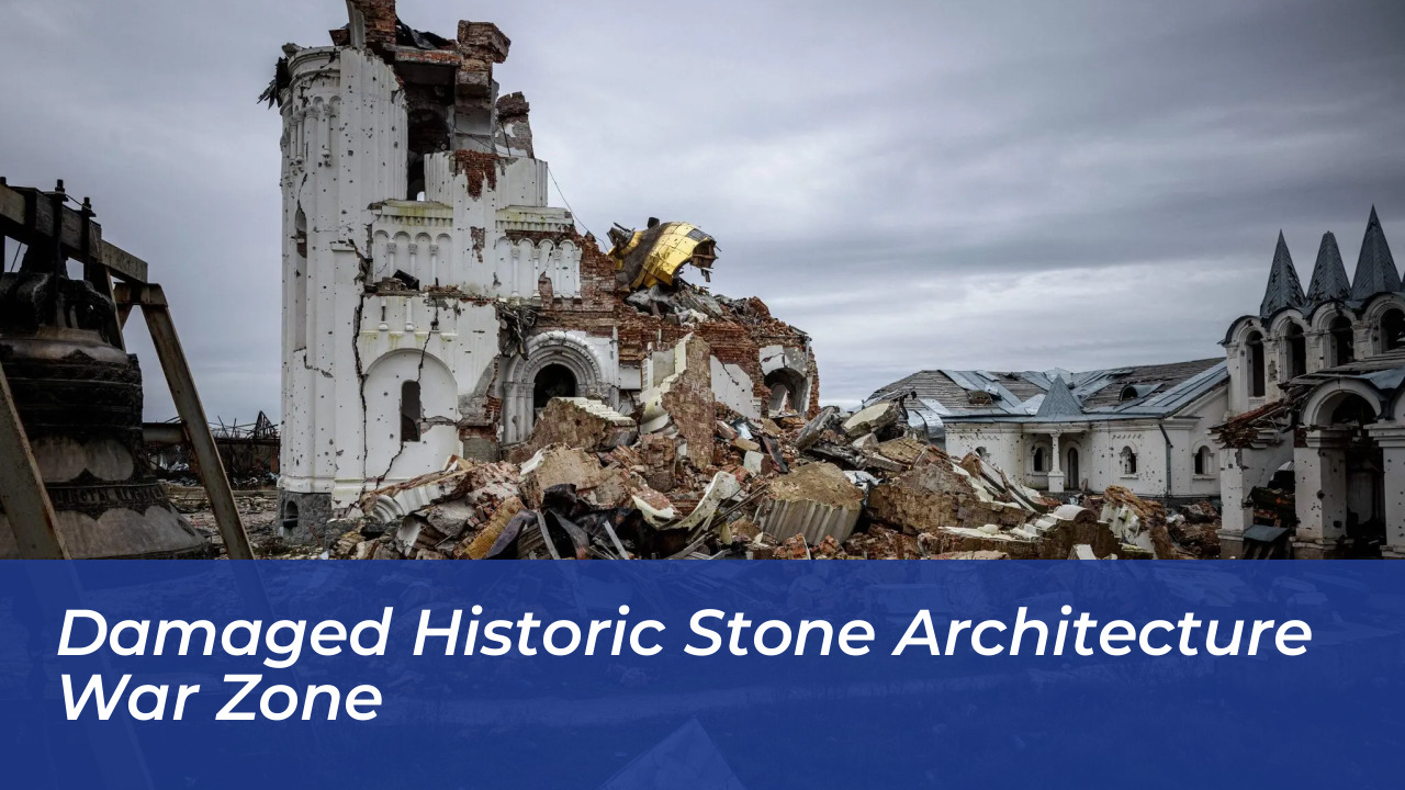 Global Conflicts Devastate Cultural Heritage & Books 4 Damaged Historic Stone Architecture War Zone