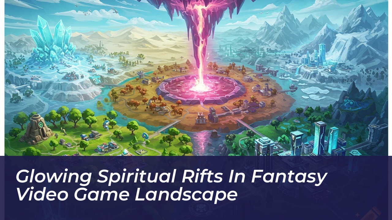 Glowing spiritual rifts in fantasy video game landscape