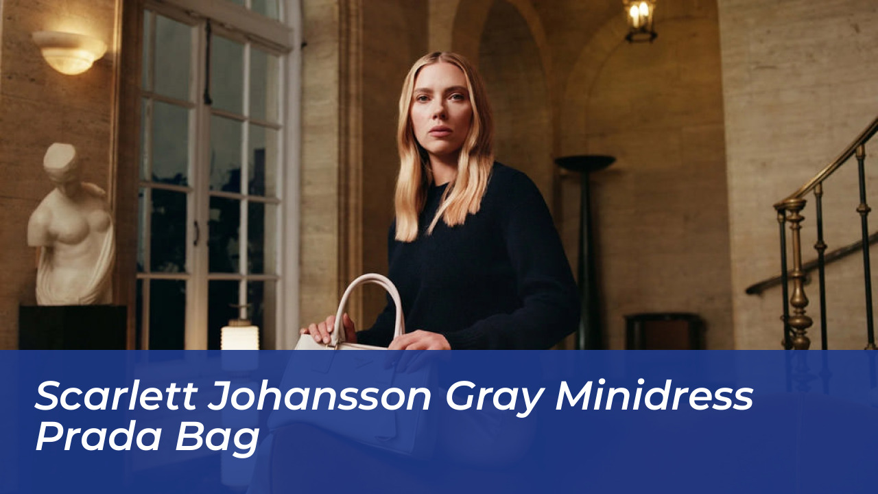 Scarlett Johansson Gray Minidress Prada Bag