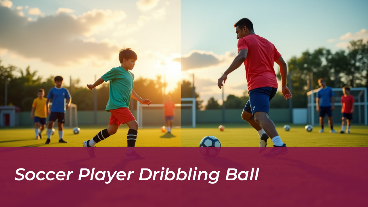 Soccer player dribbling ball
