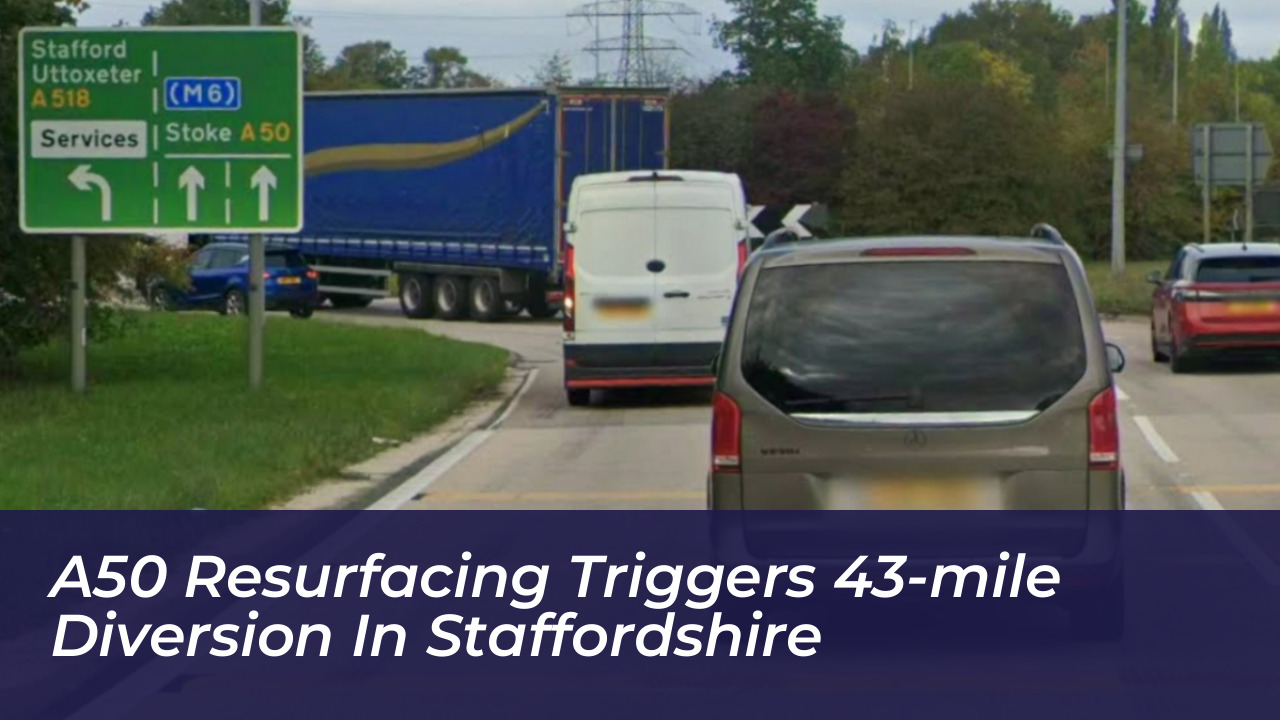 a50 resurfacing triggers 43 mile diversion in staffordshire S2Rw