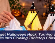budget halloween hack turning wet wipes into glowing tabletop ghosts LP6g