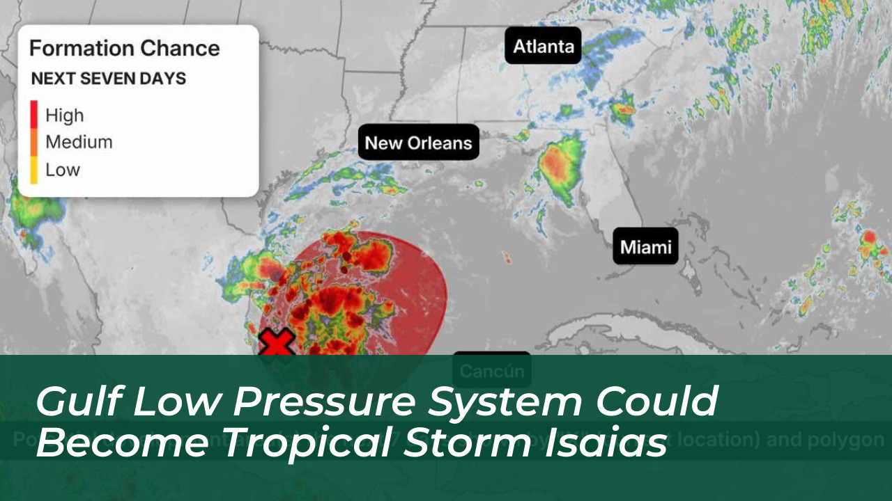 gulf low pressure system could become tropical storm isaias DZap