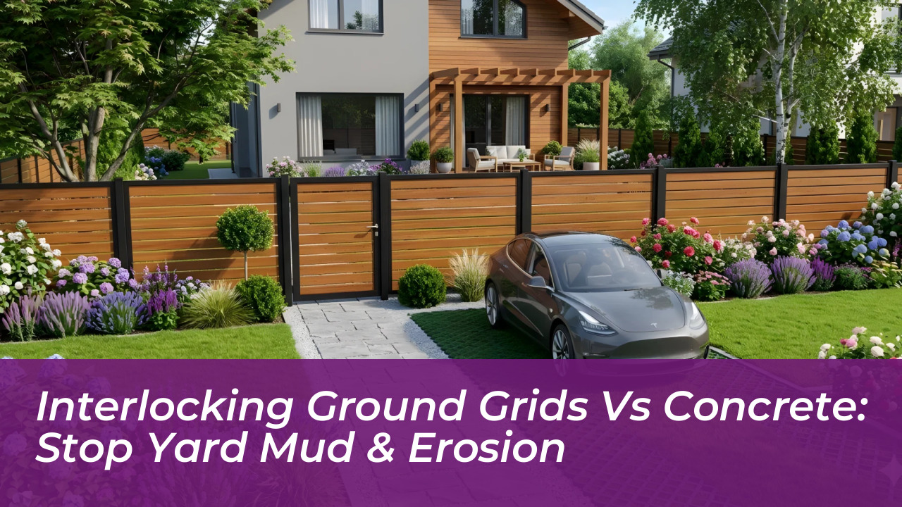 interlocking ground grids vs concrete stop yard mud erosion GcpH