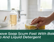 remove soap scum fast with baking soda and liquid detergent MTKu