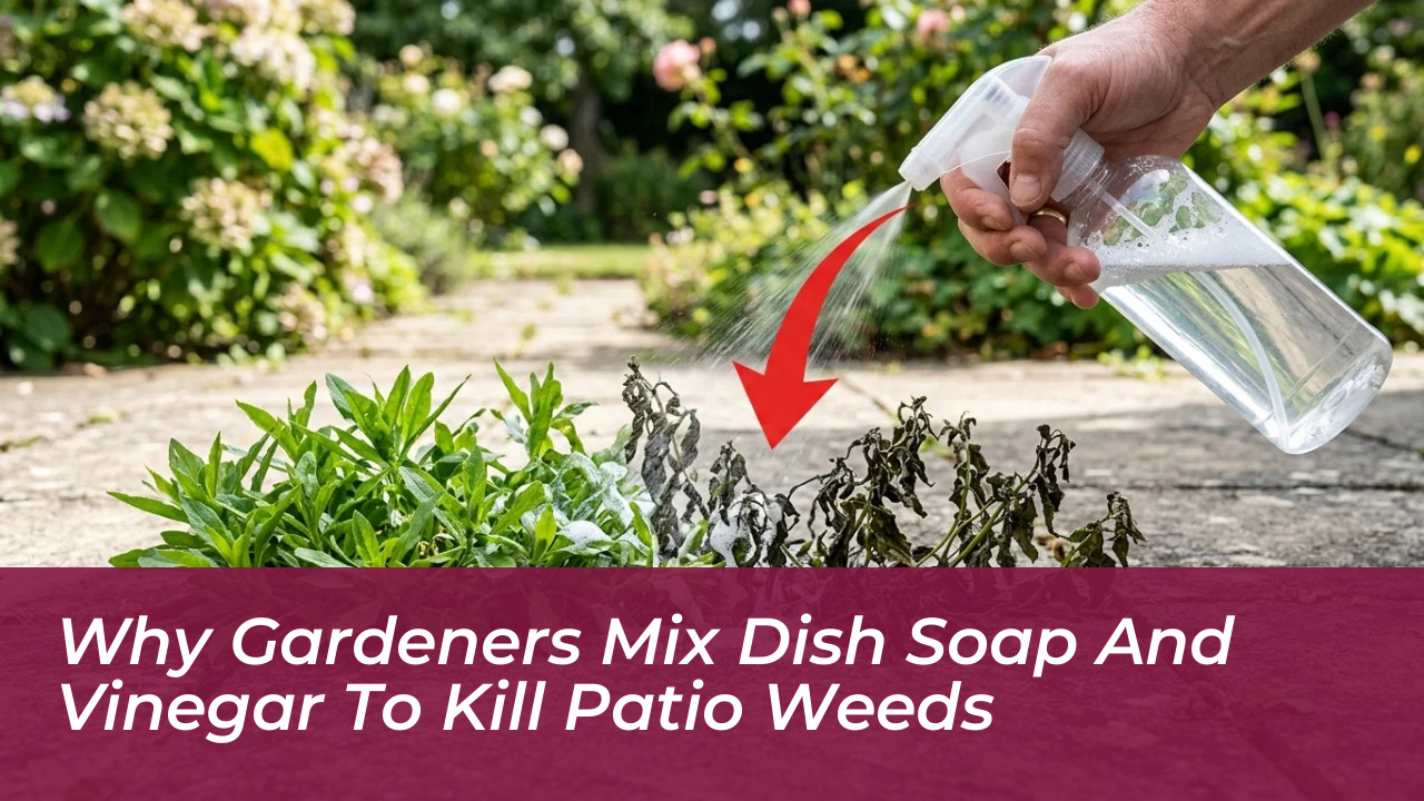 why gardeners mix dish soap and vinegar to kill patio weeds XYQq