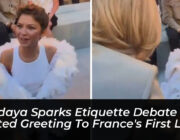 zendaya sparks etiquette debate over seated greeting to frances first lady VQGx